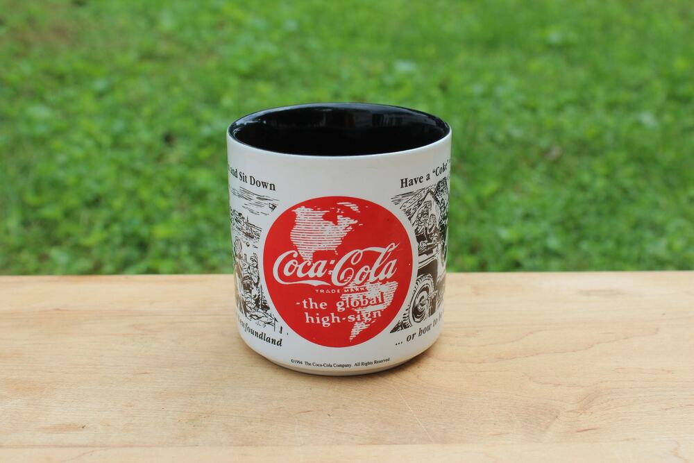 Vintage Coca-Cola Mug 1943 Newspaper Ad Red Globe Coffee Tea Cup Collectible